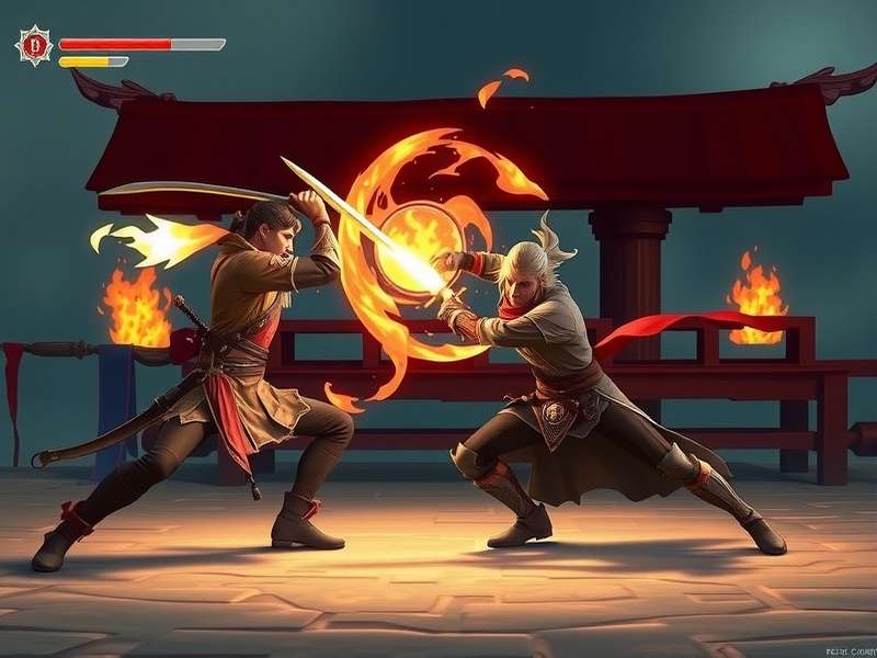 Heated Sword Fight gameplay screenshot showing two warriors in combat